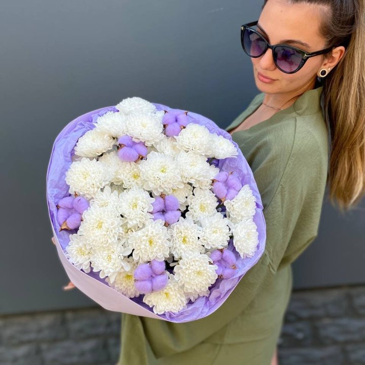  Букет  хризантем и хлопка в Пензе