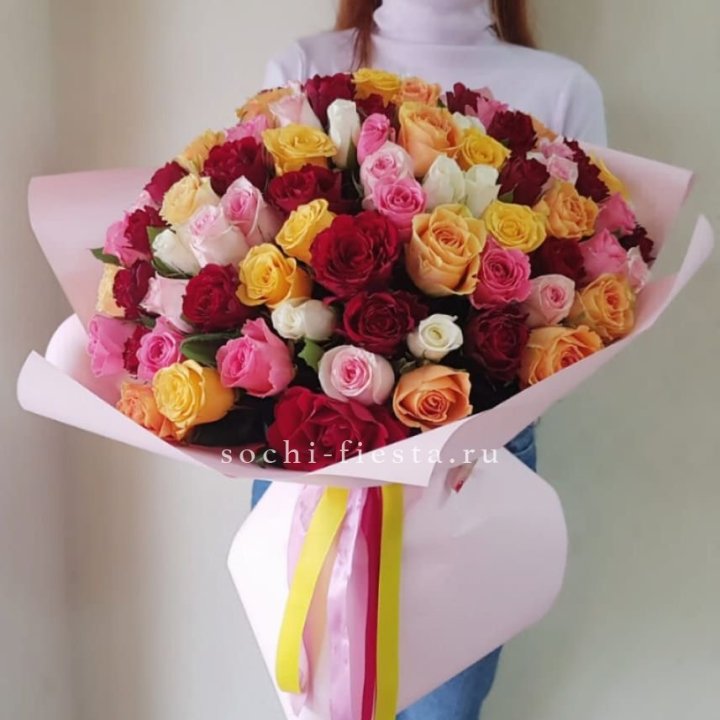 101 роза Кенийский микс "Нежность" в Пензе